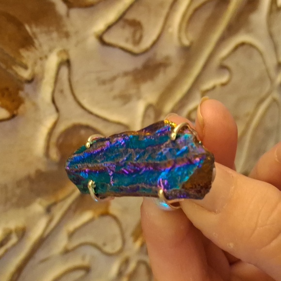 New Rough Rainbow Titanium Crystal Quartz 925 Silver Statement Ring. - Picture 15 of 15